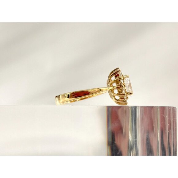 Sterling Silver Gilt Halo Sunray Cubic Zirconia Gemstone Vintage Ring - sz 7 - Picture 2 of 8